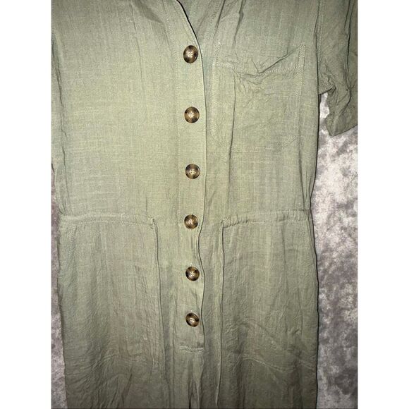 Fashion on Earth Army Green Collared Straight Leg Jumpsuit Elastic Waist Small 7 - Picture 2 of 7